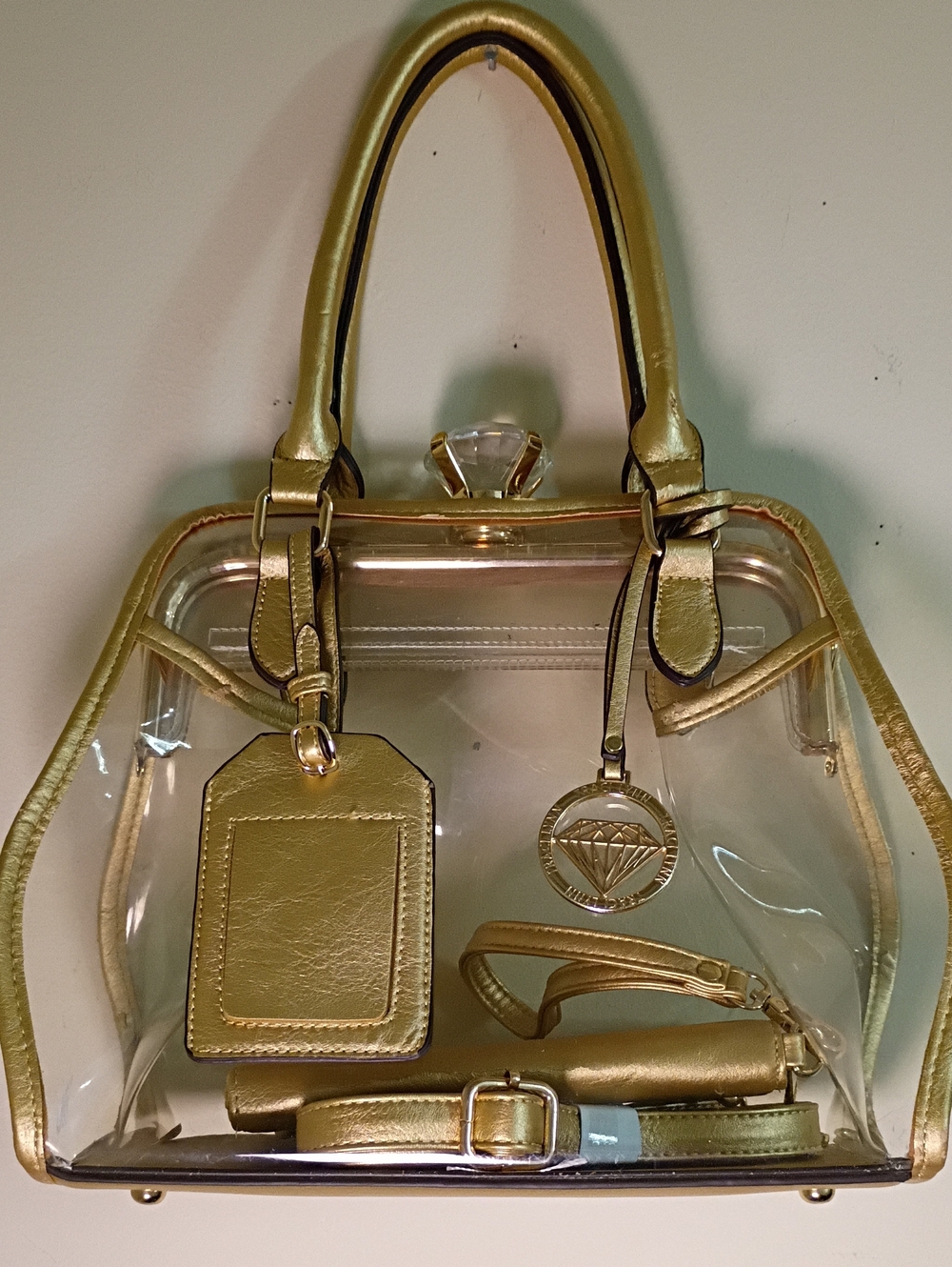 Traci Lynne Diamond Chic Clear Large Gold Purse With Matching Wallet